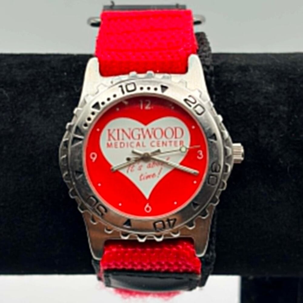 Silver & Red King Wood Heart Watch